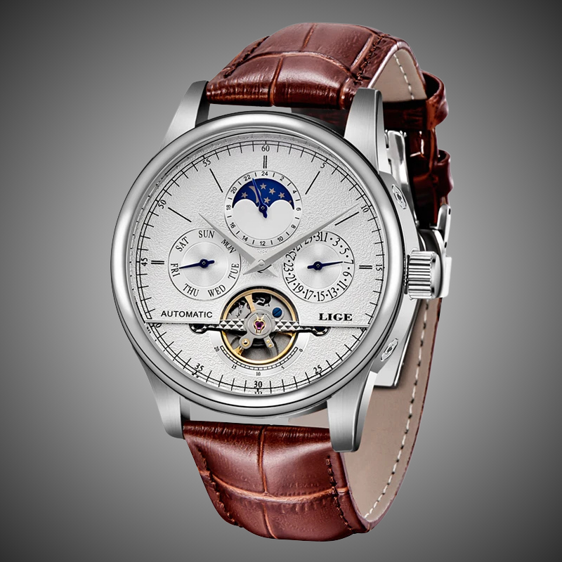 ChronoGuard™ Tourbillon Automatic Leather Strap Watch
