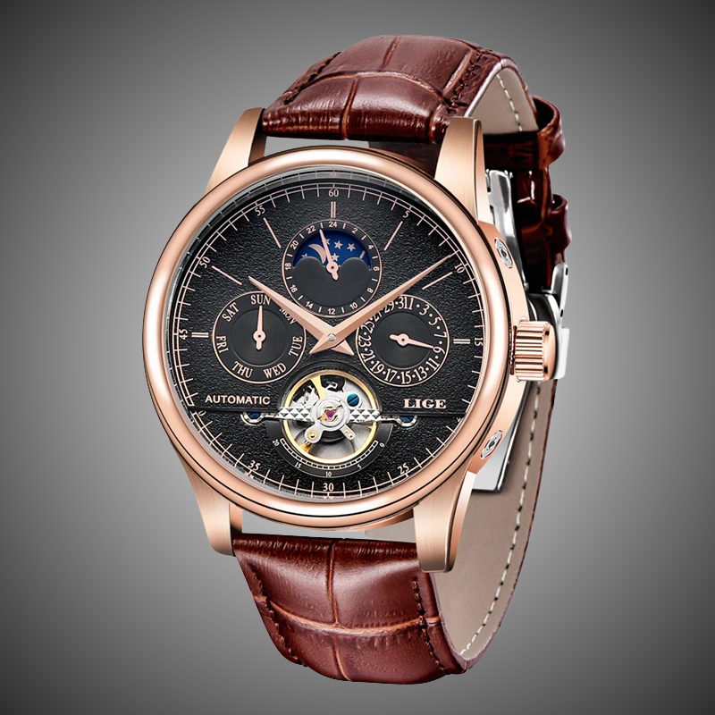 ChronoGuard™ Tourbillon Automatic Leather Strap Watch