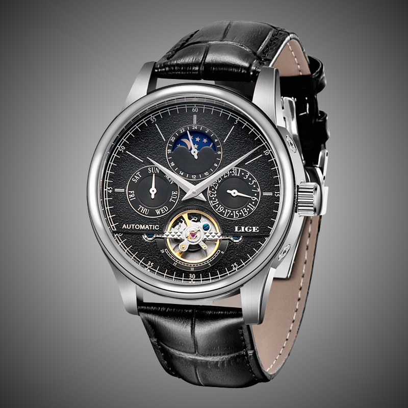 ChronoGuard™ Tourbillon Automatic Leather Strap Watch