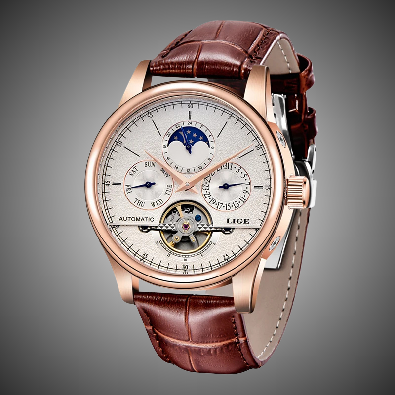 ChronoGuard™ Tourbillon Automatic Leather Strap Watch