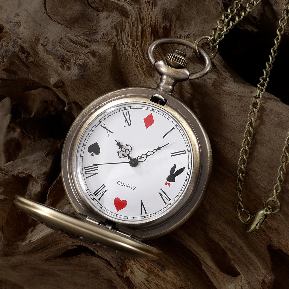 Vintage Bronze Pocket Watch™ – “WonderTime” Alice-Inspired Pocket Fob Necklace