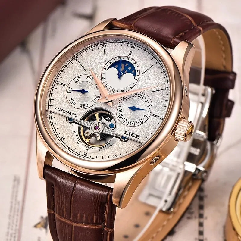 ChronoGuard™ Tourbillon Automatic Leather Strap Watch