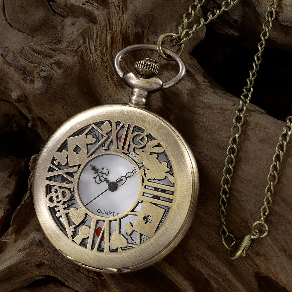 Vintage Bronze Pocket Watch™ – “WonderTime” Alice-Inspired Pocket Fob Necklace