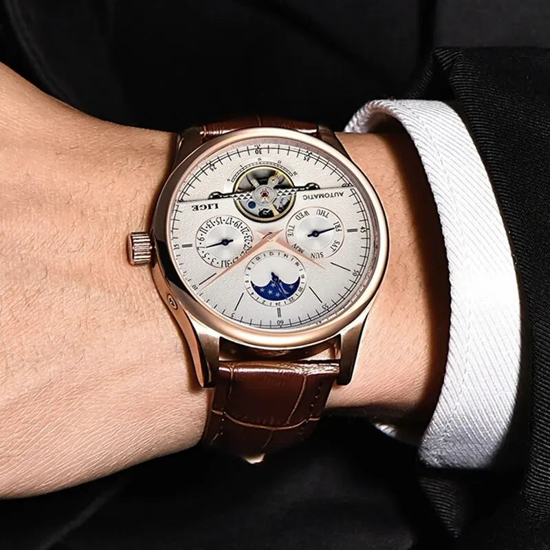 ChronoGuard™ Tourbillon Automatic Leather Strap Watch