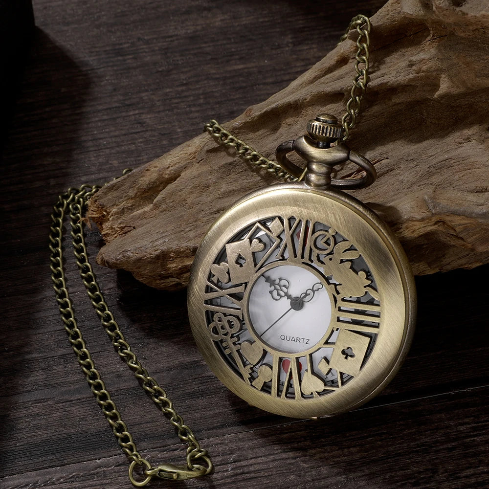 Vintage Bronze Pocket Watch™ – “WonderTime” Alice-Inspired Pocket Fob Necklace