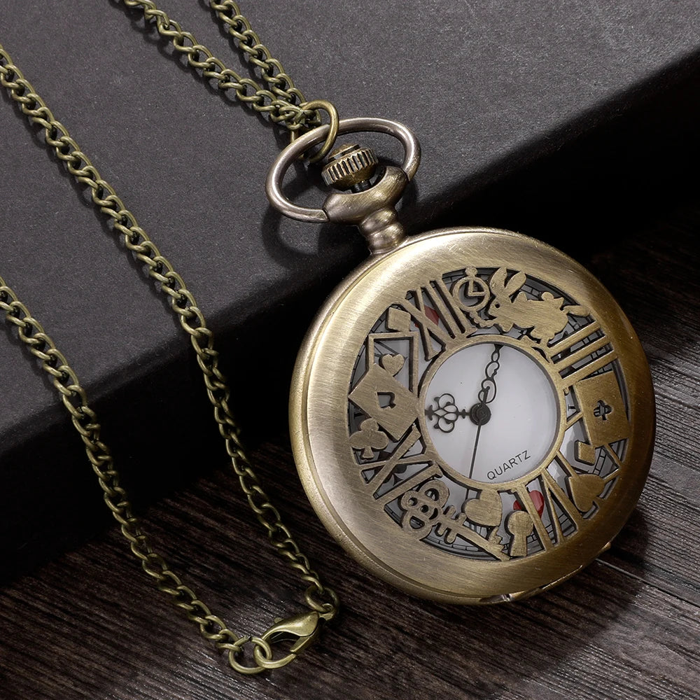 Vintage Bronze Pocket Watch™ – “WonderTime” Alice-Inspired Pocket Fob Necklace