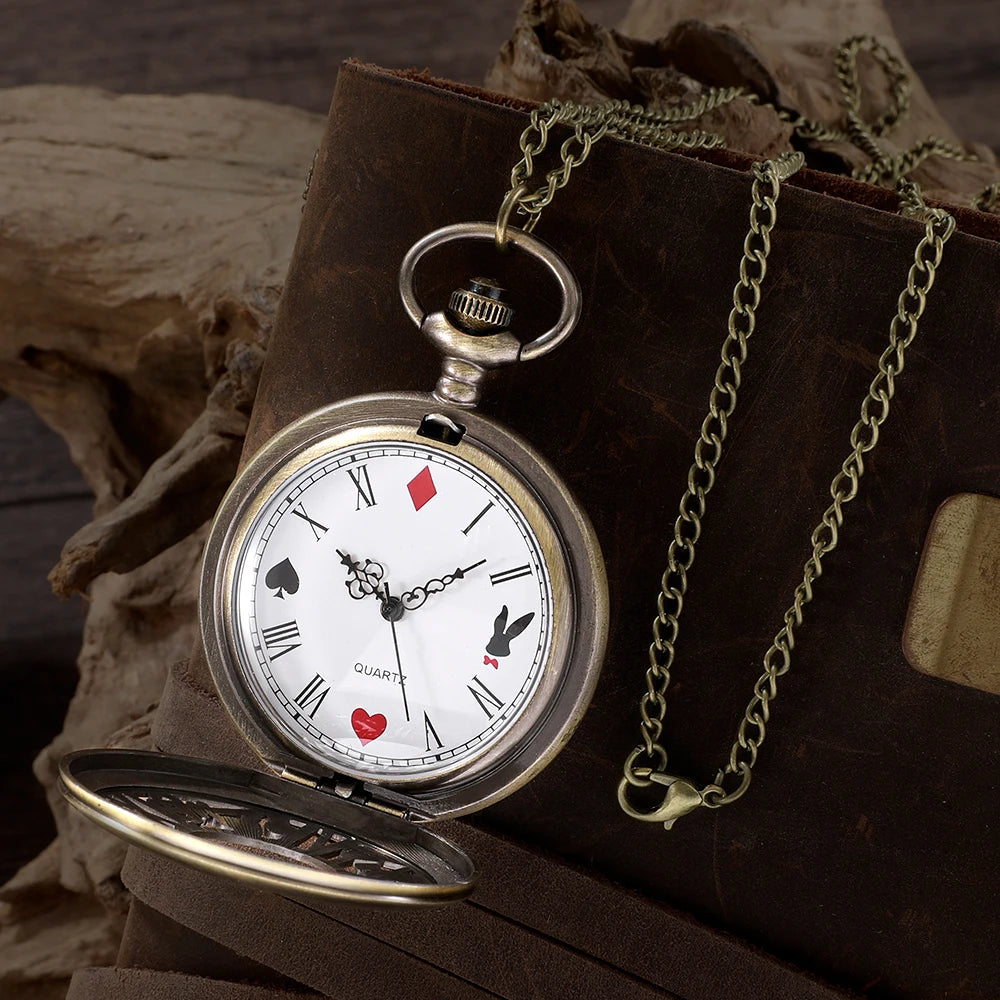 Vintage Bronze Pocket Watch™ – “WonderTime” Alice-Inspired Pocket Fob Necklace