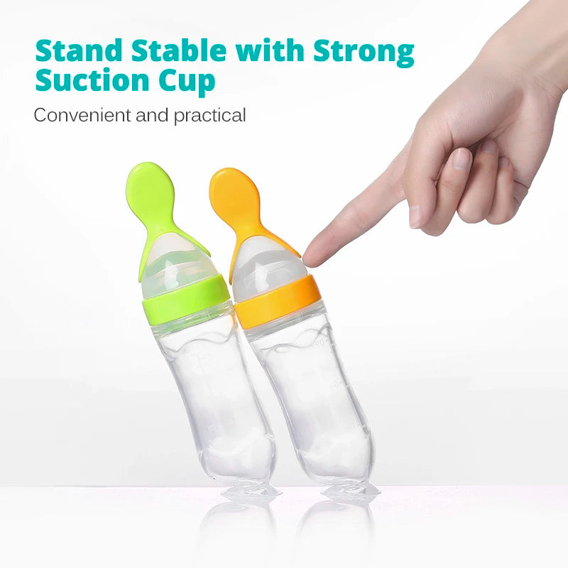 Silicone Squeeze Baby Food Feeder Bottle with Spoon