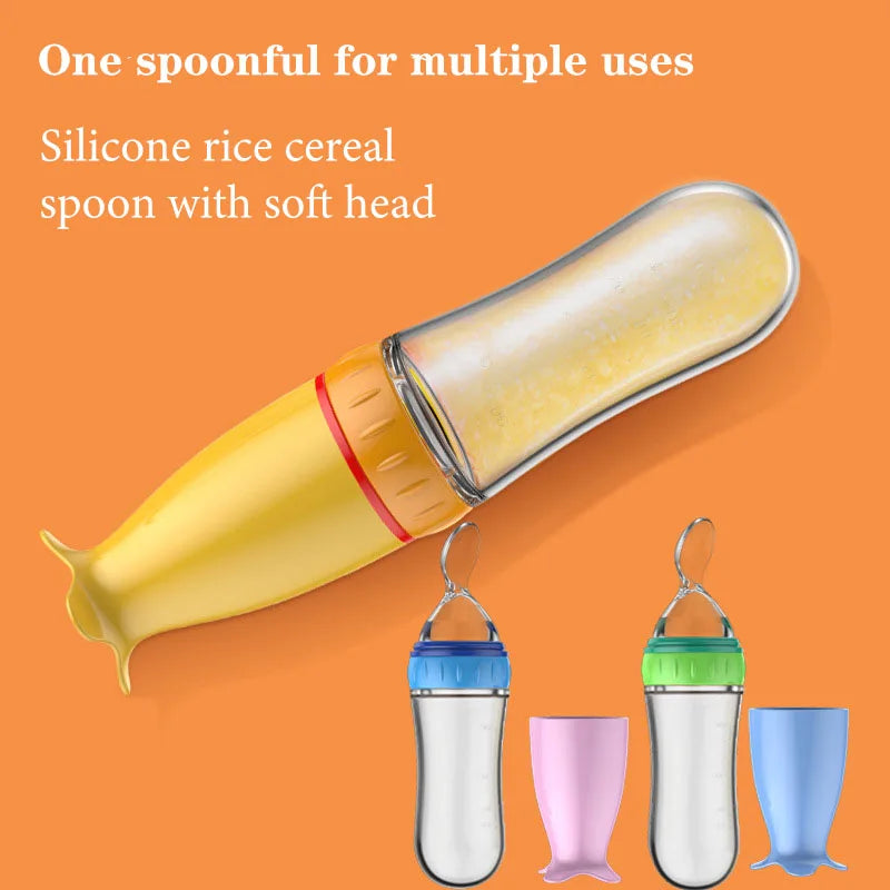Silicone Squeeze Baby Food Feeder Bottle with Spoon