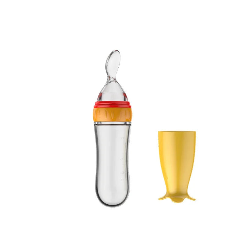 Silicone Squeeze Baby Food Feeder Bottle with Spoon