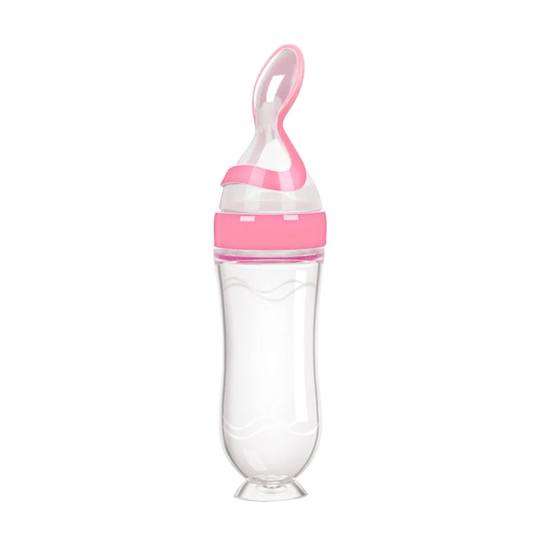 Silicone Squeeze Baby Food Feeder Bottle with Spoon