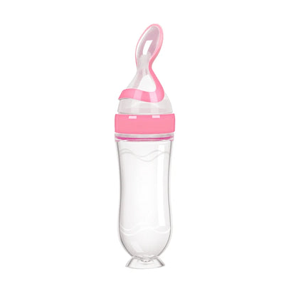 Silicone Squeeze Baby Food Feeder Bottle with Spoon