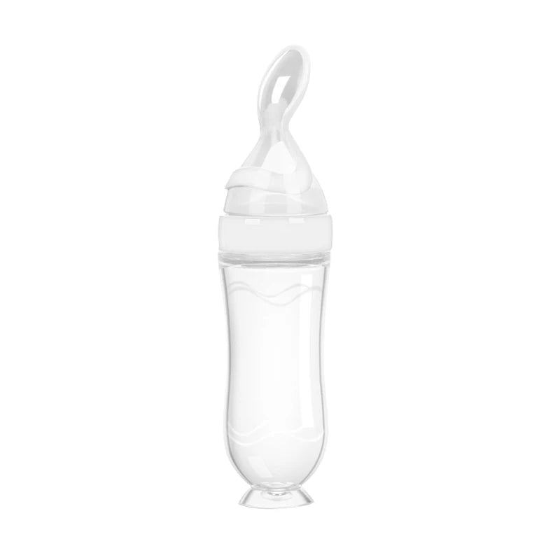 Silicone Squeeze Baby Food Feeder Bottle with Spoon