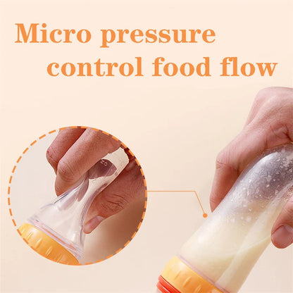 Silicone Squeeze Baby Food Feeder Bottle with Spoon