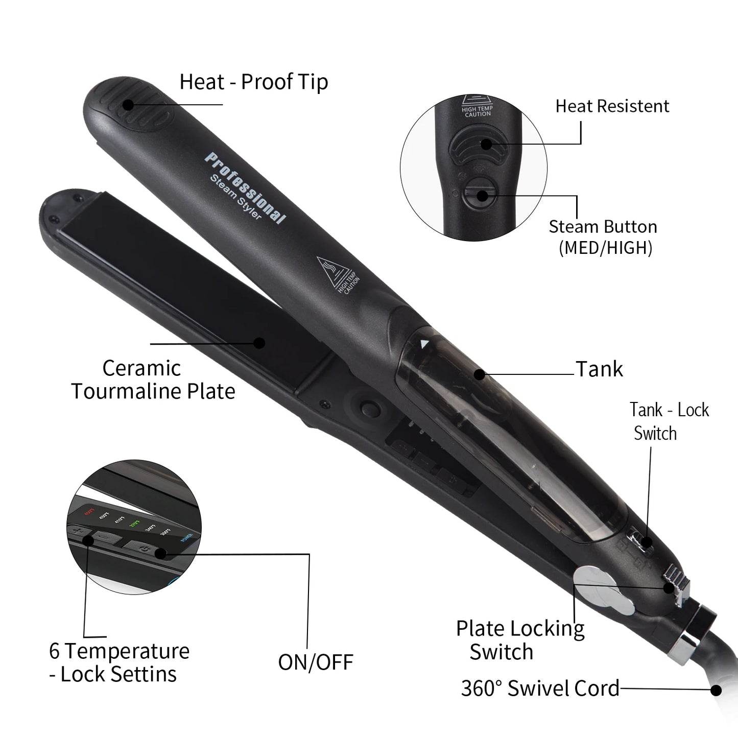 Steam Hair Straightener – Ceramic Vapor Flat Iron with Argan Oil Treatment for Smooth, Frizz-Free Hair