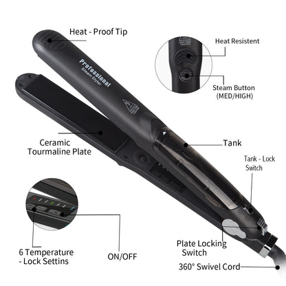 Steam Hair Straightener – Ceramic Vapor Flat Iron with Argan Oil Treatment for Smooth, Frizz-Free Hair