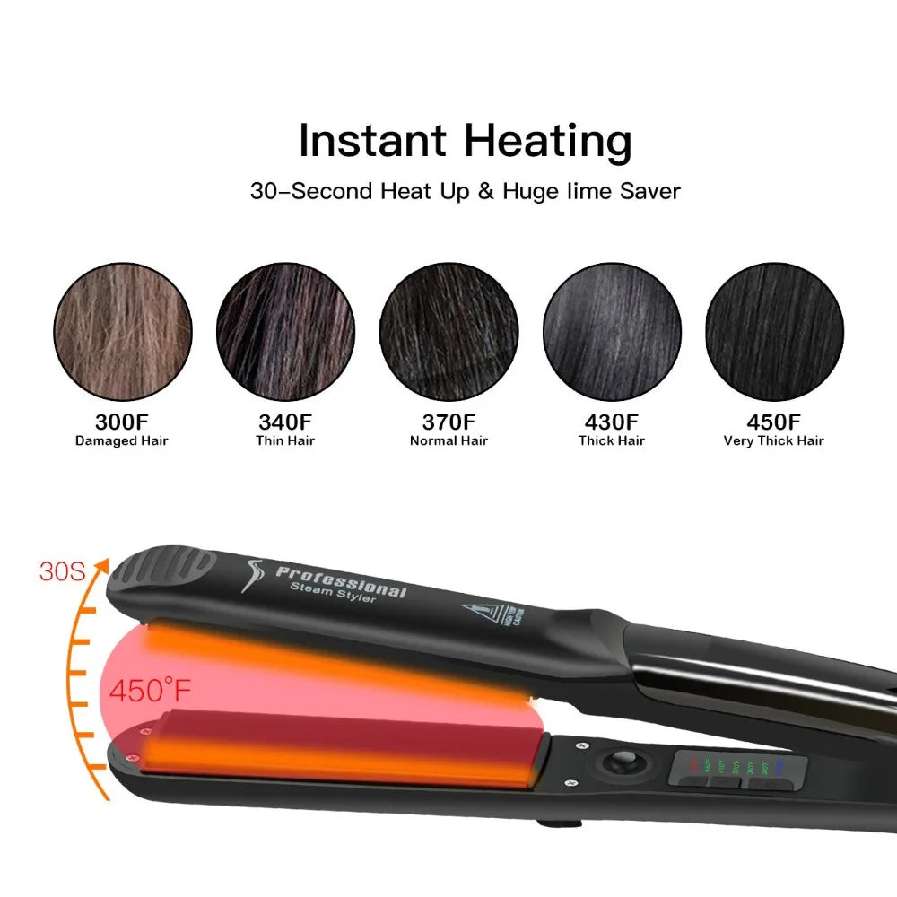 Steam Hair Straightener – Ceramic Vapor Flat Iron with Argan Oil Treatment for Smooth, Frizz-Free Hair