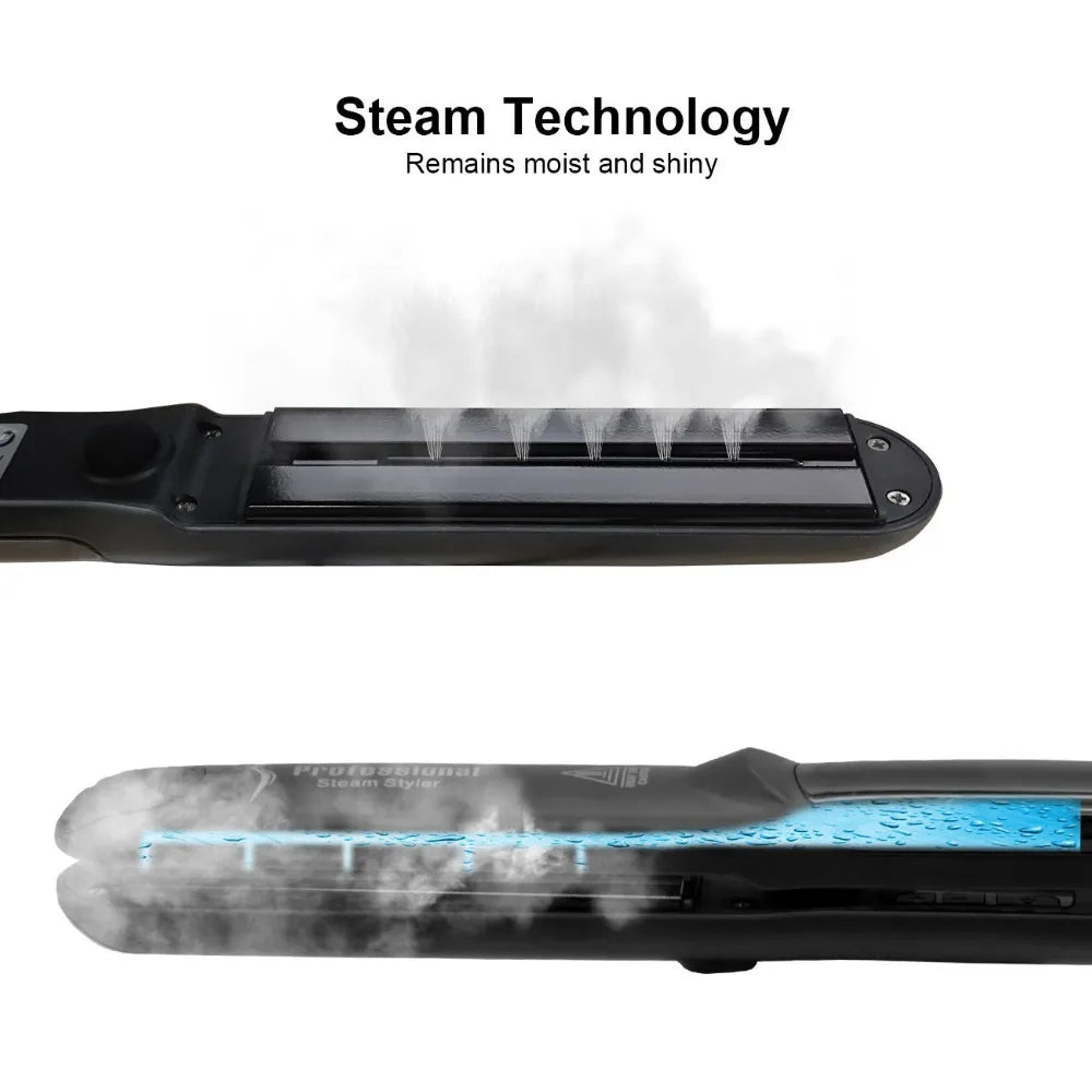 Steam Hair Straightener – Ceramic Vapor Flat Iron with Argan Oil Treatment for Smooth, Frizz-Free Hair