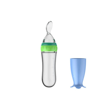 Silicone Squeeze Baby Food Feeder Bottle with Spoon