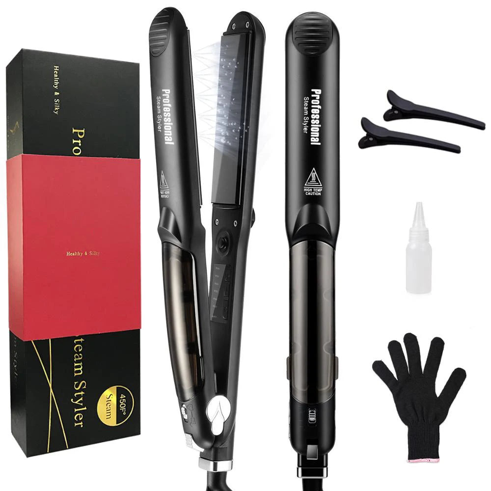 Steam Hair Straightener – Ceramic Vapor Flat Iron with Argan Oil Treatment for Smooth, Frizz-Free Hair