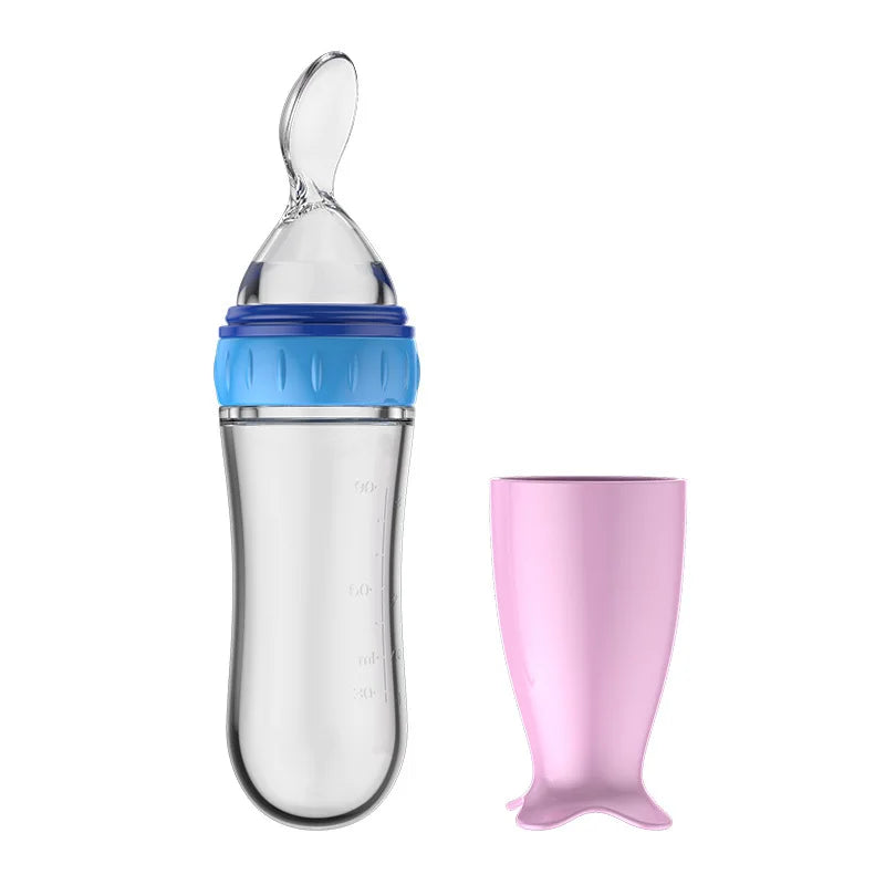 Silicone Squeeze Baby Food Feeder Bottle with Spoon
