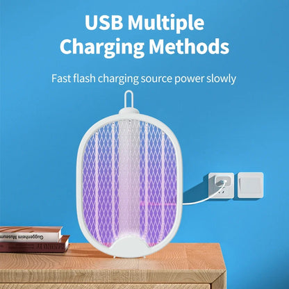 2 in 1 Electric Mosquito Swatter Lamp – USB Rechargeable Folding Insect Killer with Purple Light for Home & Dormitory