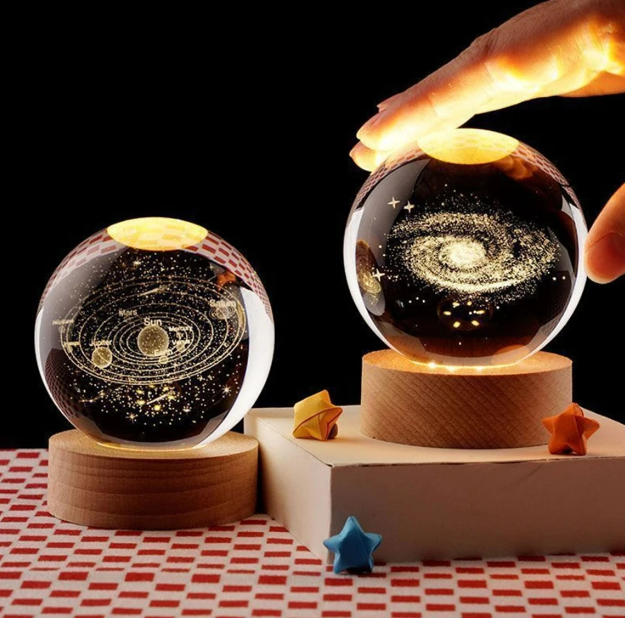 Galaxy Crystal Ball Night Light – 3D Planet & Moon LED Table Lamp, Glowing Space Orb for Bedroom Décor & Christmas Gift