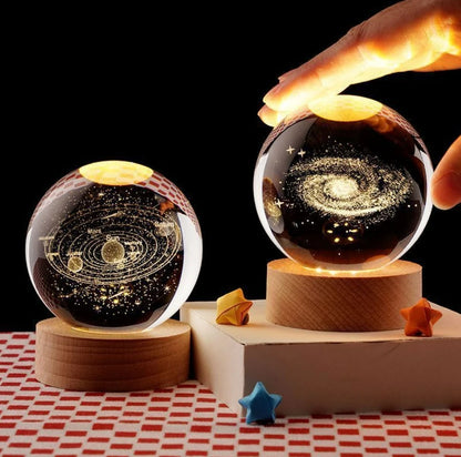 Galaxy Crystal Ball Night Light – 3D Planet & Moon LED Table Lamp, Glowing Space Orb for Bedroom Décor & Christmas Gift