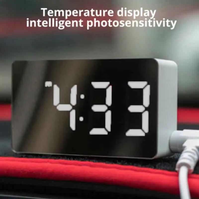 LED Mirror Alarm Clock – Digital USB Desktop Table Clock with Snooze, Night Light & Time Display, Modern Home Decor