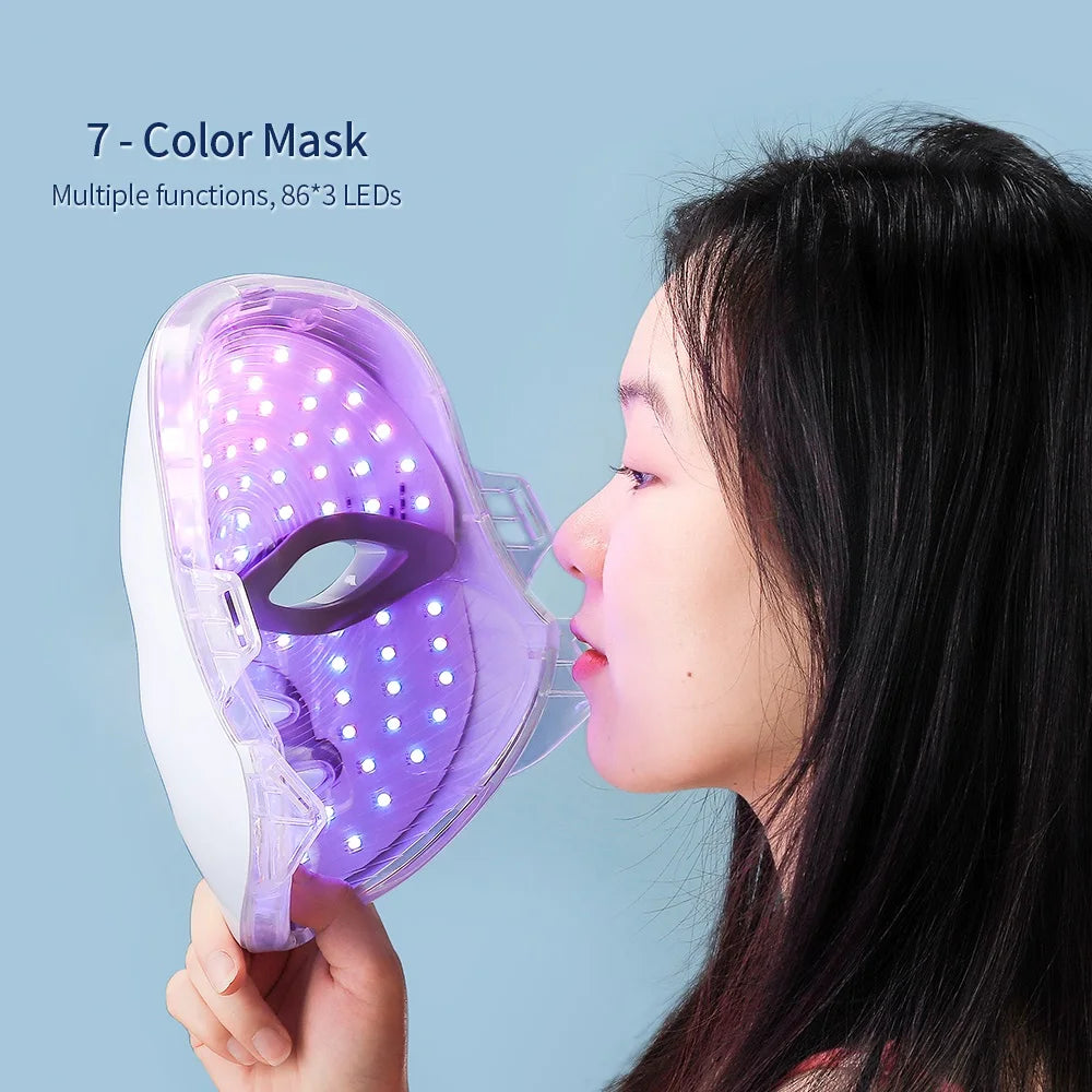 7-Color LED Facial Mask with Neck Coverage – Red Light Therapy for Skin Tightening, Lifting & Anti-Aging at Home
