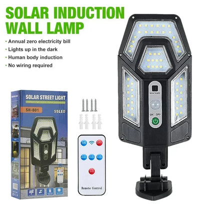 Powerful Rechargeable Solar Motion Sensor Wall Lamp – LED Outdoor Waterproof Light for Garden, Garage, Street & Courtyard