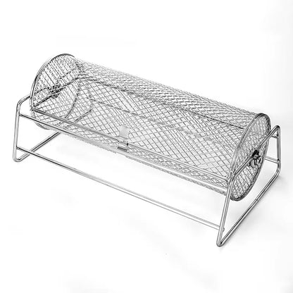Stainless Steel Rolling Grill Mesh Basket – 360° Rotating Rotisserie Cylinder for BBQ