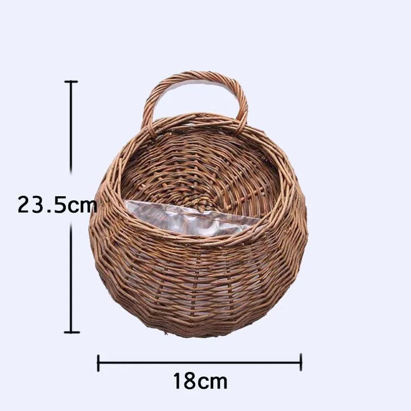 Handmade Wicker Rattan Wall Hanging Flower Planter – Rustic Basket Plant Holder for Indoor & Outdoor Garden Décor