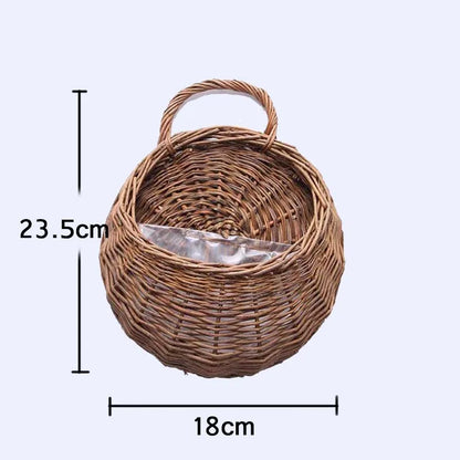 Handmade Wicker Rattan Wall Hanging Flower Planter – Rustic Basket Plant Holder for Indoor & Outdoor Garden Décor