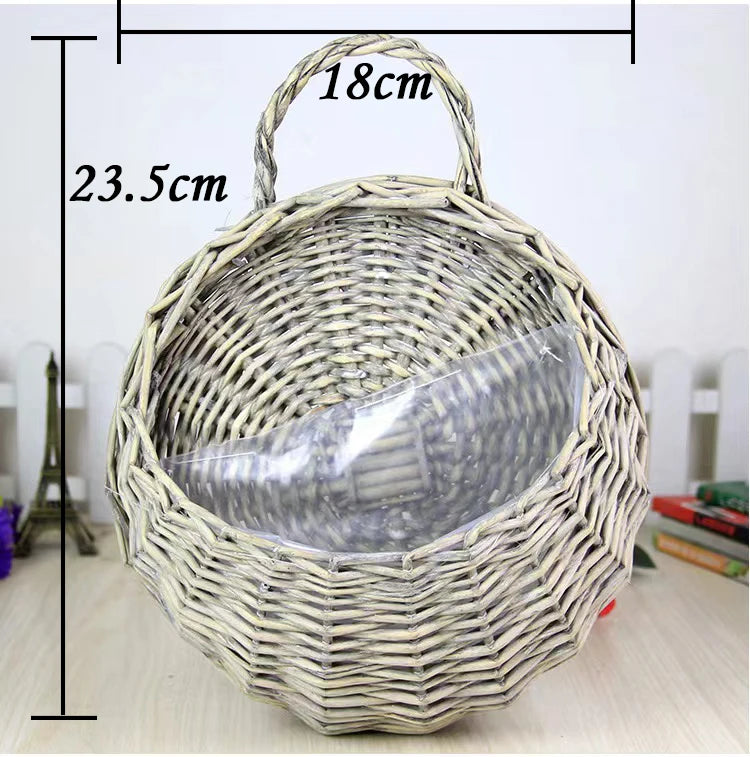 Handmade Wicker Rattan Wall Hanging Flower Planter – Rustic Basket Plant Holder for Indoor & Outdoor Garden Décor