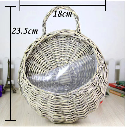 Handmade Wicker Rattan Wall Hanging Flower Planter – Rustic Basket Plant Holder for Indoor & Outdoor Garden Décor