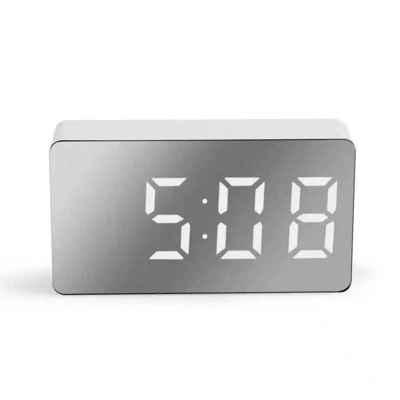 LED Mirror Alarm Clock – Digital USB Desktop Table Clock with Snooze, Night Light & Time Display, Modern Home Decor
