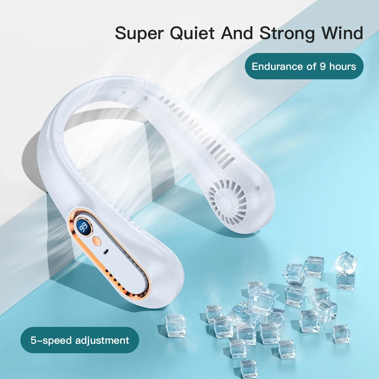Portable Hanging Neck Fan – Bladeless Mini USB Rechargeable Air Cooler with LED Digital Display, Quiet Personal Cooling Fan