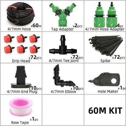 Drip Irrigation System 5-60M Plant Watering Kit – Adjustable Drippers Micro Irrigation Set for Garden, Greenhouse & Patio
