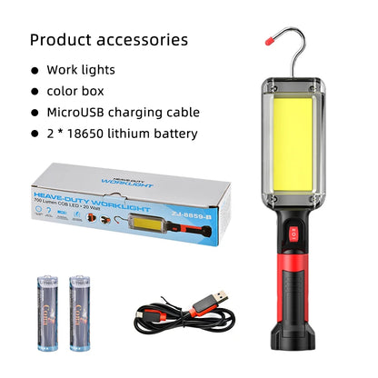 8000LM LED Work Light – COB Rechargeable Floodlight with Magnetic Base & Hook Clip, Portable Waterproof Work Lamp