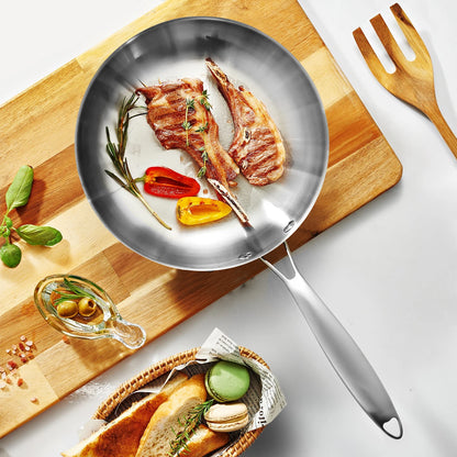 304 Stainless Steel Frying Pan – Nonstick Skillet, Uncoated Cookware for Gas & Induction Stoves, Steak & Everyday Cooking Pot