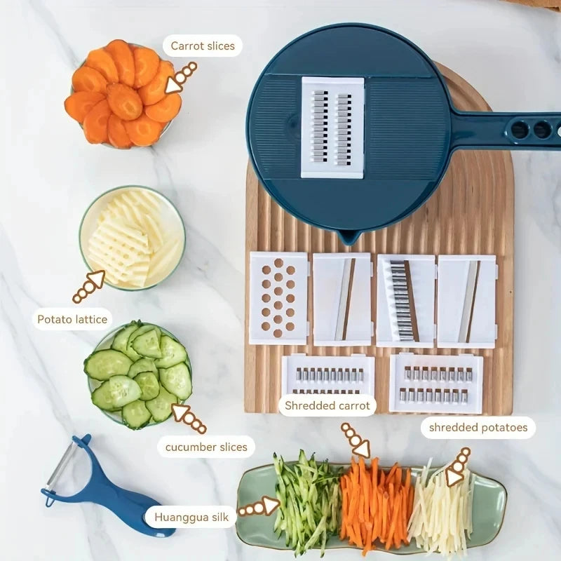 9 in 1 Vegetable Cutter – Multi-Functional Manual Potato Slicer, Shredder & Grater Kitchen Tool