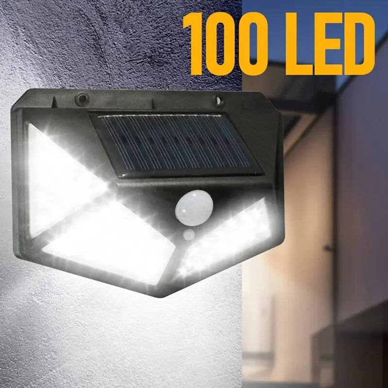 100-LED Waterproof Outdoor Solar Motion Sensor Wall Light – 270° Wide-Angle All-Sides Luminous Lamp for Garden, Stairs & Courtyard