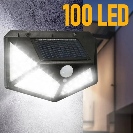 100-LED Waterproof Outdoor Solar Motion Sensor Wall Light – 270° Wide-Angle All-Sides Luminous Lamp for Garden, Stairs & Courtyard