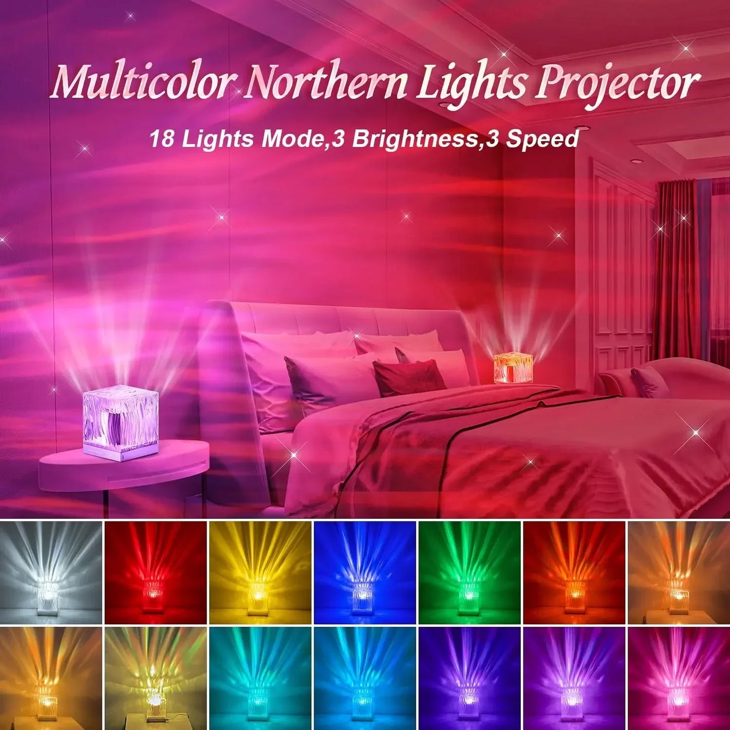 Aurora & Ocean Wave Water Ripple Projector Lamp – 17-Color Northern Lights LED Night Light