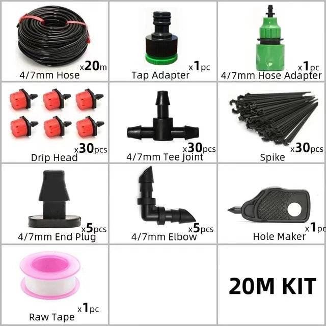Drip Irrigation System 5-60M Plant Watering Kit – Adjustable Drippers Micro Irrigation Set for Garden, Greenhouse & Patio