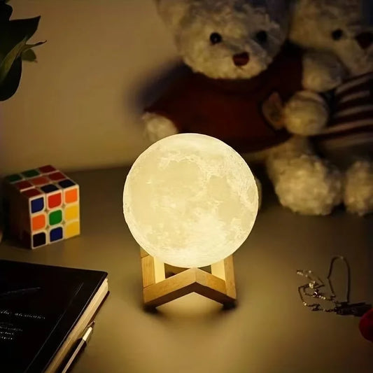 DIY Moon & Planet Lamp Kit – 3D Rechargeable Touch-Dimmable LED Moon Lamp with Wooden Stand, Perfect Gift for Him & Her