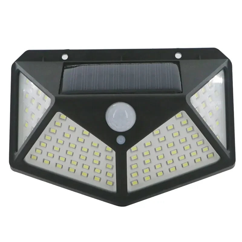 100-LED Waterproof Outdoor Solar Motion Sensor Wall Light – 270° Wide-Angle All-Sides Luminous Lamp for Garden, Stairs & Courtyard