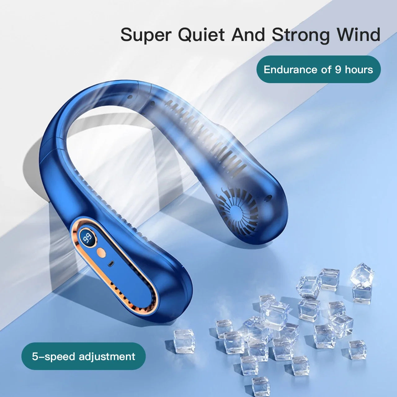 Portable Hanging Neck Fan – Bladeless Mini USB Rechargeable Air Cooler with LED Digital Display, Quiet Personal Cooling Fan
