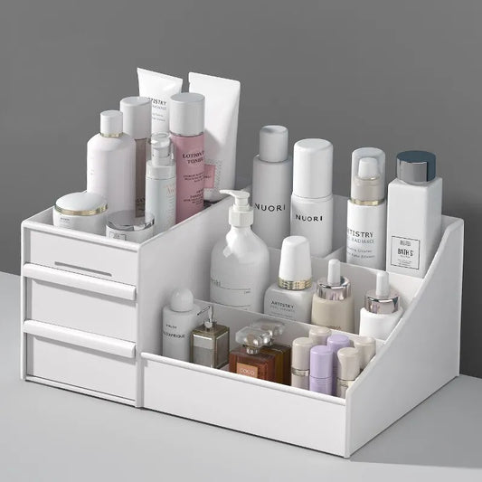White Plastic Makeup Storage Box with Drawers